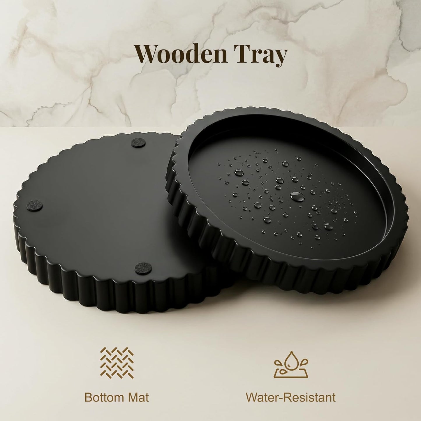 11.4" Modern Minimalist Wooden Round Decor Tray / Black