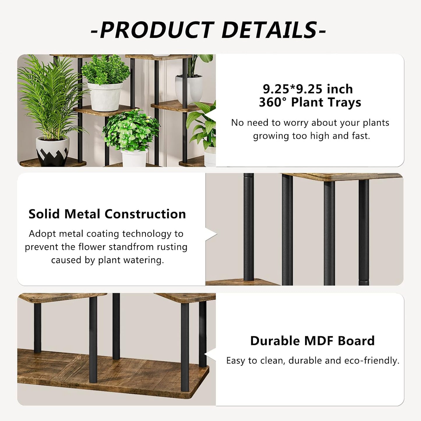 9 Tier Tall Plant Stand Indoor Corner Tiered Shelf Metal MDF Board | Sturdy Metal Frame,Space-saving Tiered Design