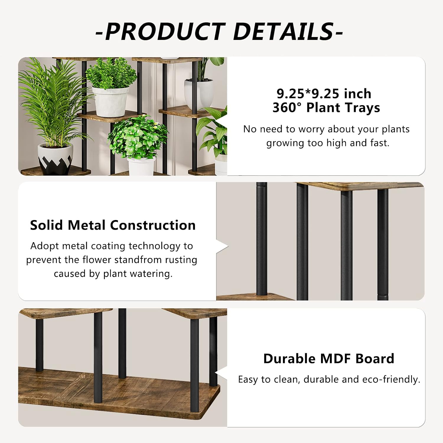 9 Tier Tall Plant Stand Indoor Corner Tiered Shelf Metal MDF Board | Sturdy Metal Frame,Space-saving Tiered Design