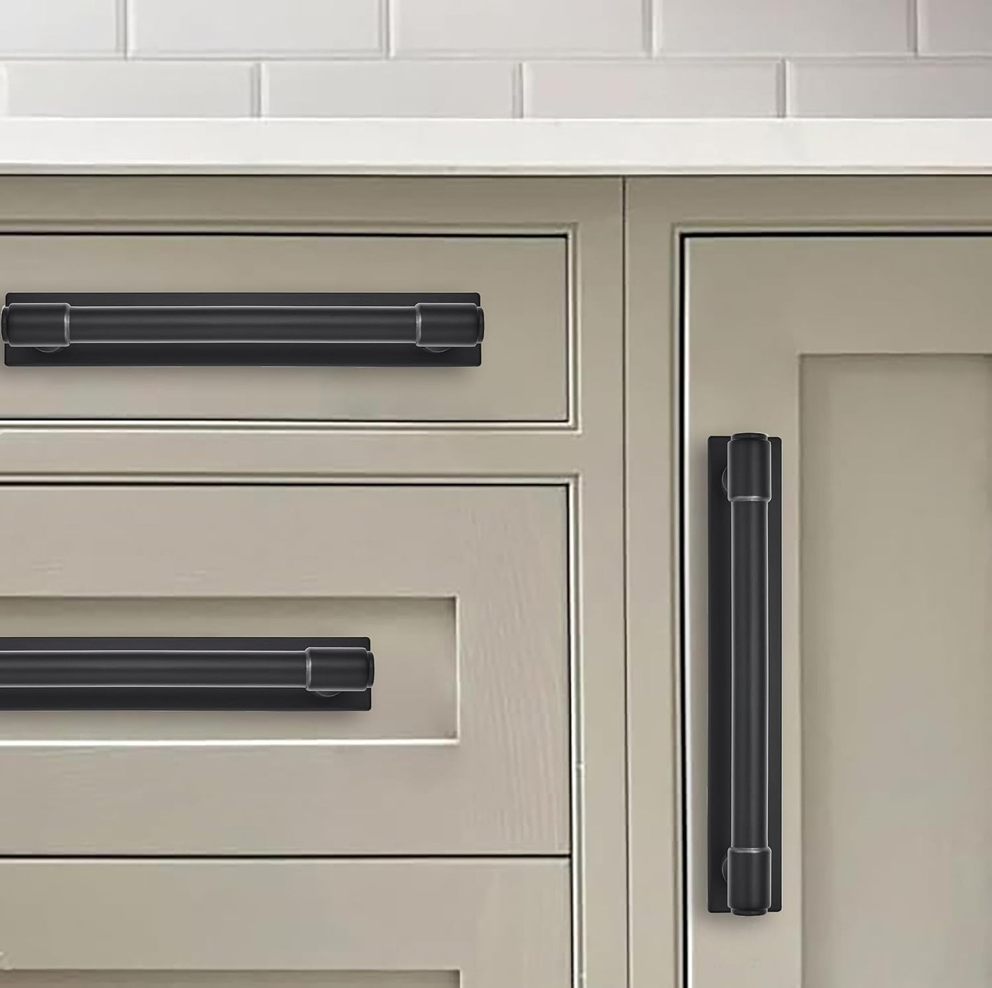 5 Pack 8 Inch(203 mm) Center to Center Black Cabinet Pull Backplate with Base Plate Zinc Solid Matte Black Kitchen