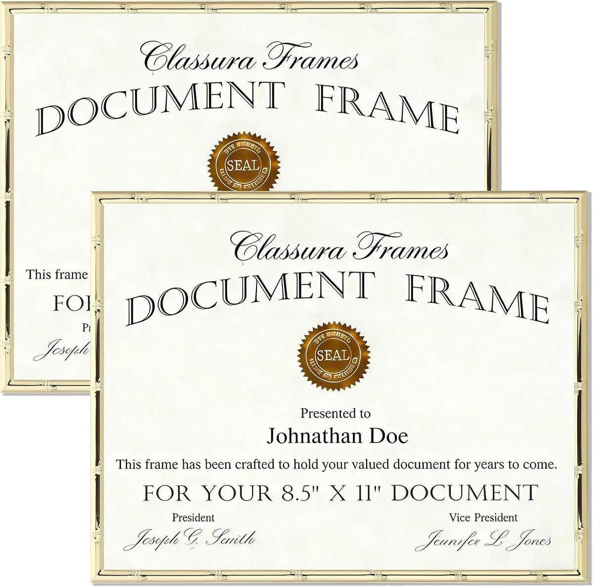 YiPinYin Gold 8.5x11'' Bamboo Detail Designs Metal Certificate Frame 2pack,8.5x11'' Document Frames,Elegant Gold Plated