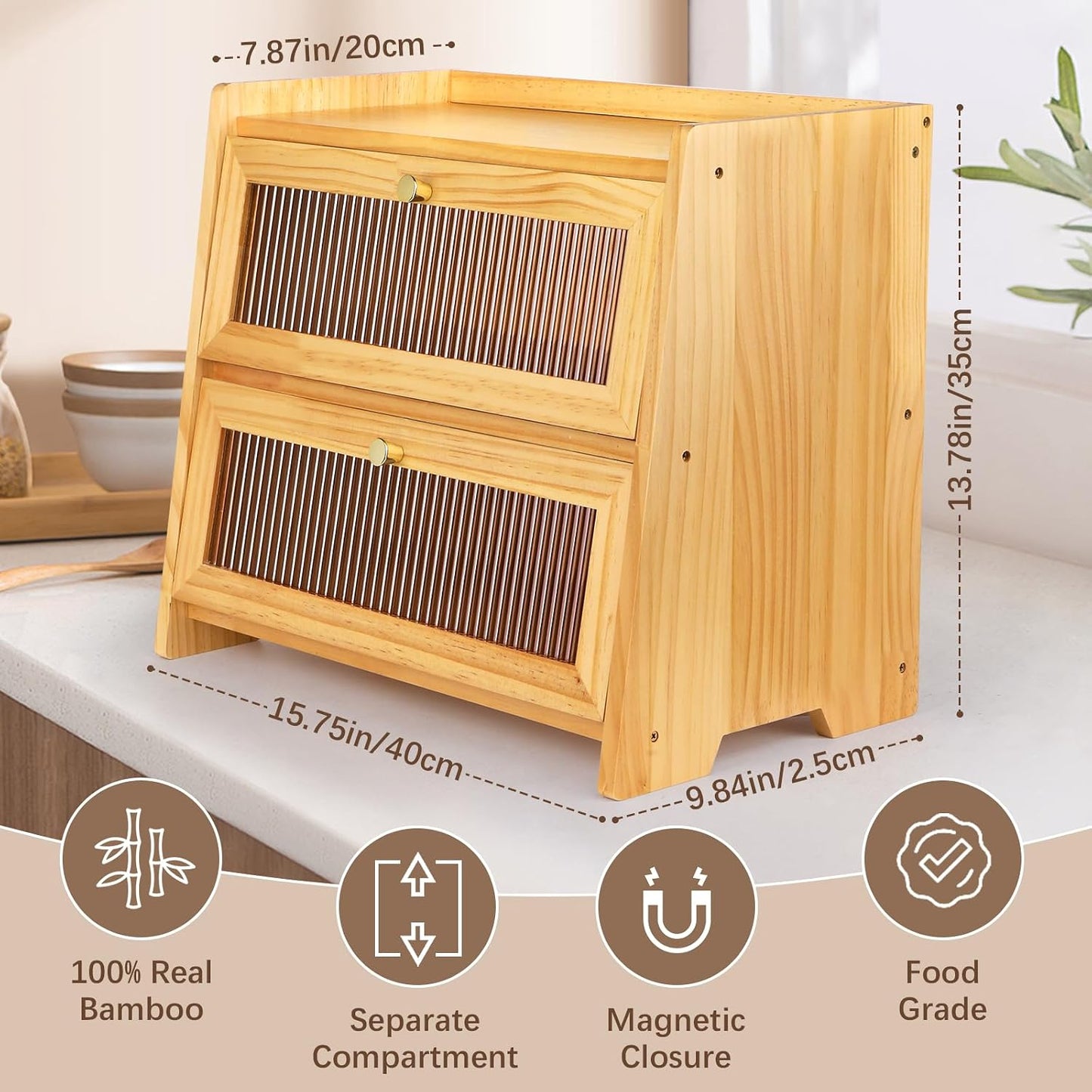 VEDALIO Bread Box For Kitchen Countertop, Corner Breadbox, Bread Boxes for Kitchen Counter Organizer Decor Storage