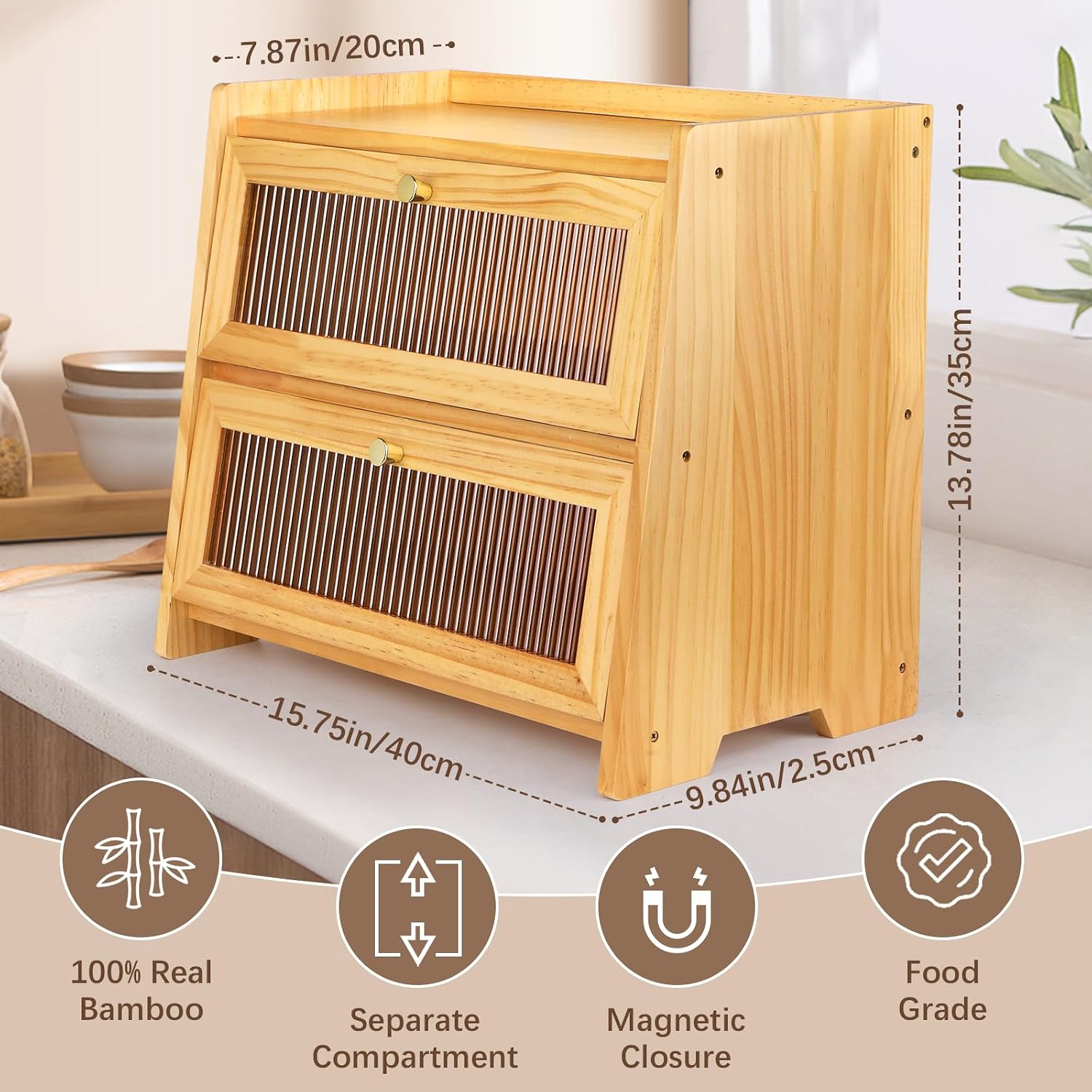 VEDALIO Bread Box For Kitchen Countertop, Corner Breadbox, Bread Boxes for Kitchen Counter Organizer Decor Storage