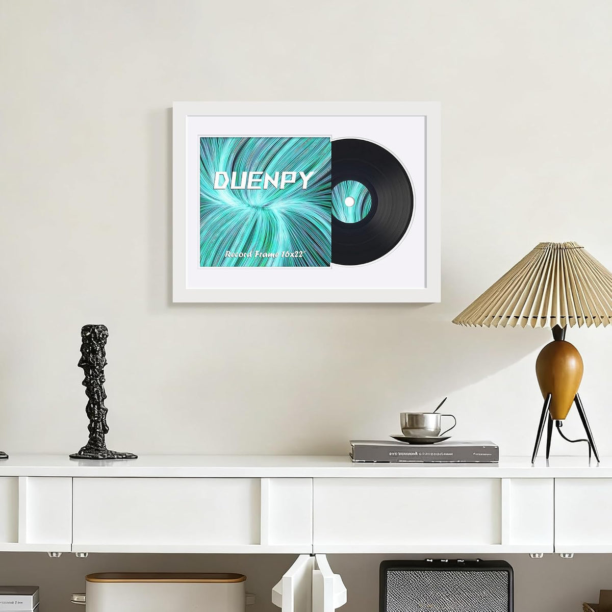 DUENPY 16x22 Vinyl Frame For 12.5x12.5 Cover White Mat White | Displays 12.5x12.5 Album Cover Art, Supports Wall