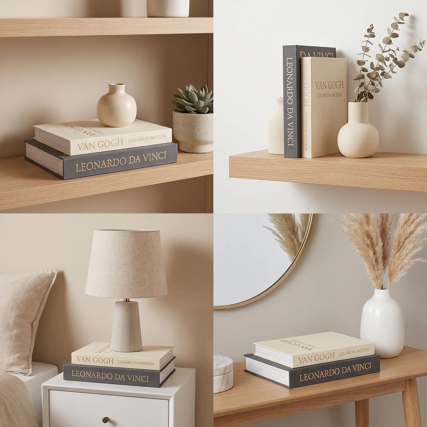 Linen Cover / Decorative Storage Books / Black-beige / Set of 2