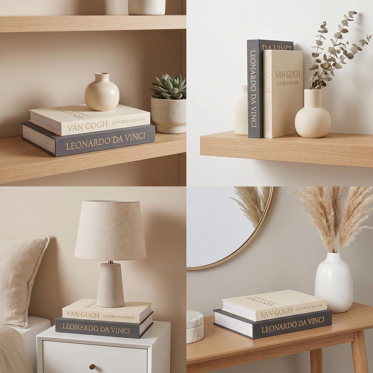 Linen Cover / Decorative Storage Books / Black-beige / Set of 2