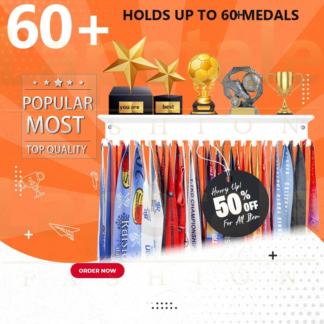 Non-Slip Trophy Shelf,Trophy and Medal Display Shelf, Medal Hanger Display For Wall with 16inchL,Shelves For Trophies
