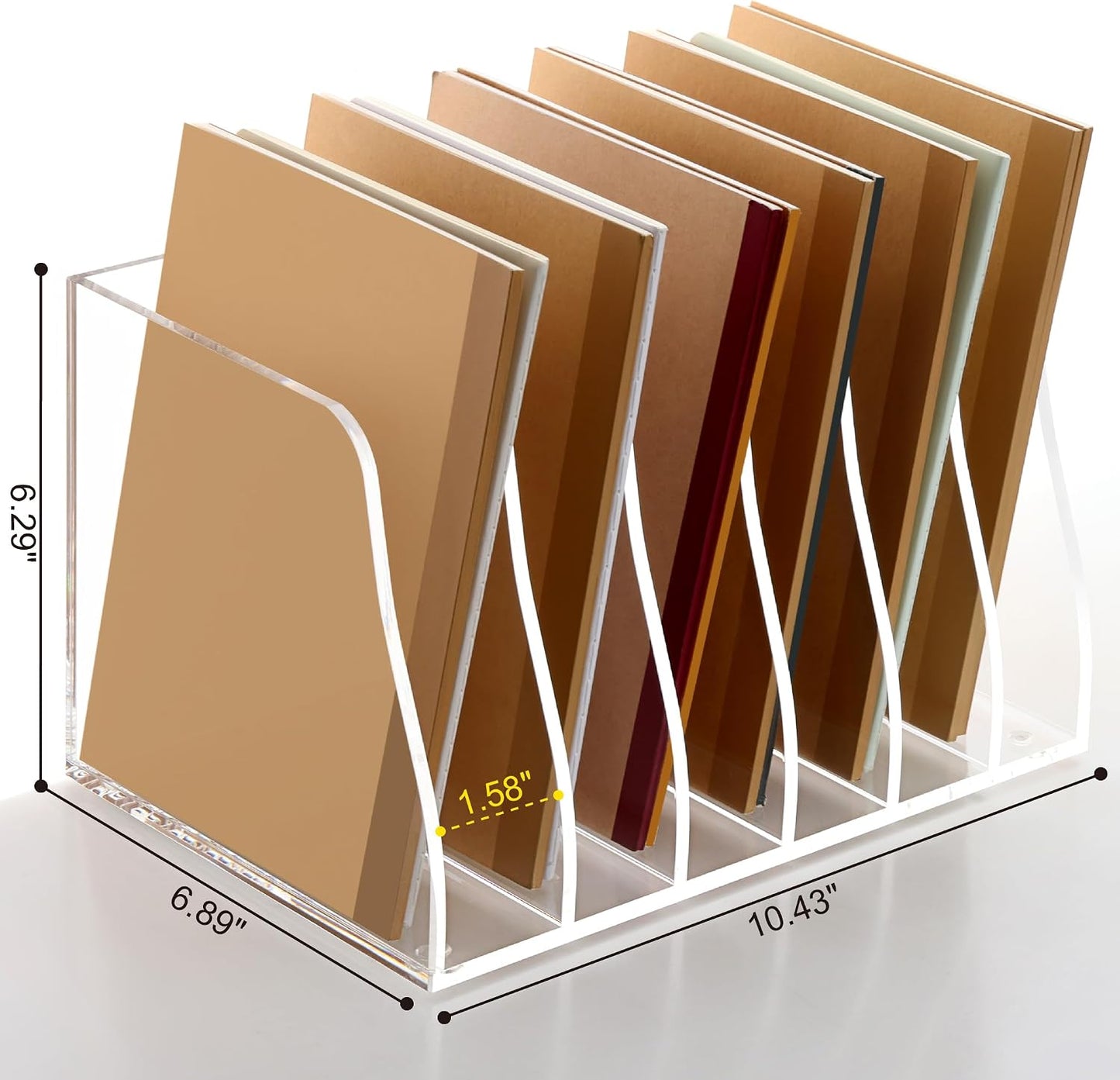 SANRUI Acrylic Magazine File Holder, 6 Vertical Compartments Desk Document Sorter Organizer, Clear Folder Rack Binder