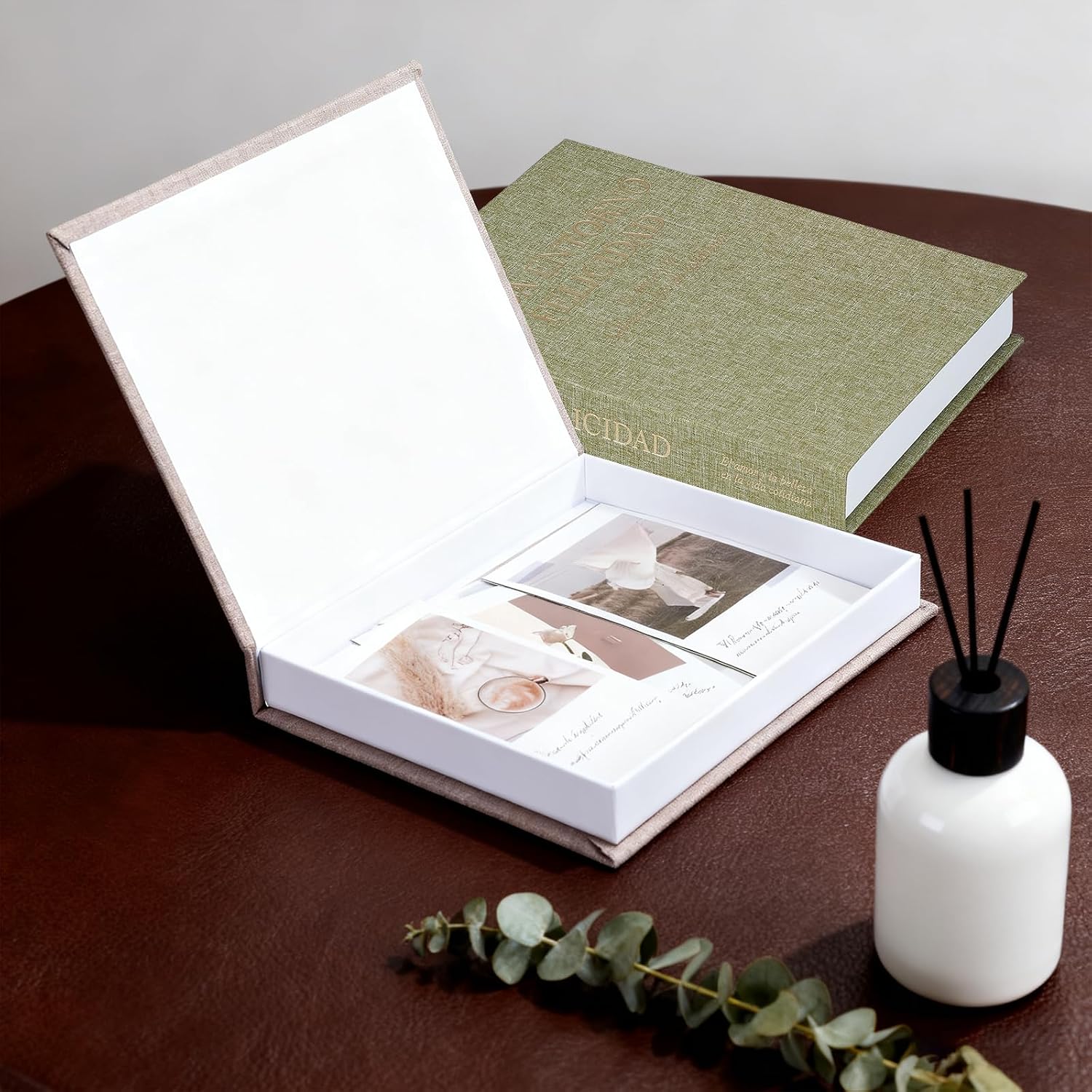 & Purple Linen Faux Book Boxes / Green / Set of 2