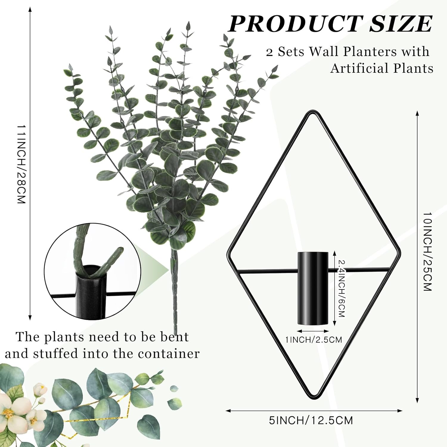 Artificial Metal Hanging Vase Indoor Plants Holder Modern Geometric / Black / Eucalyptus / Set of 4