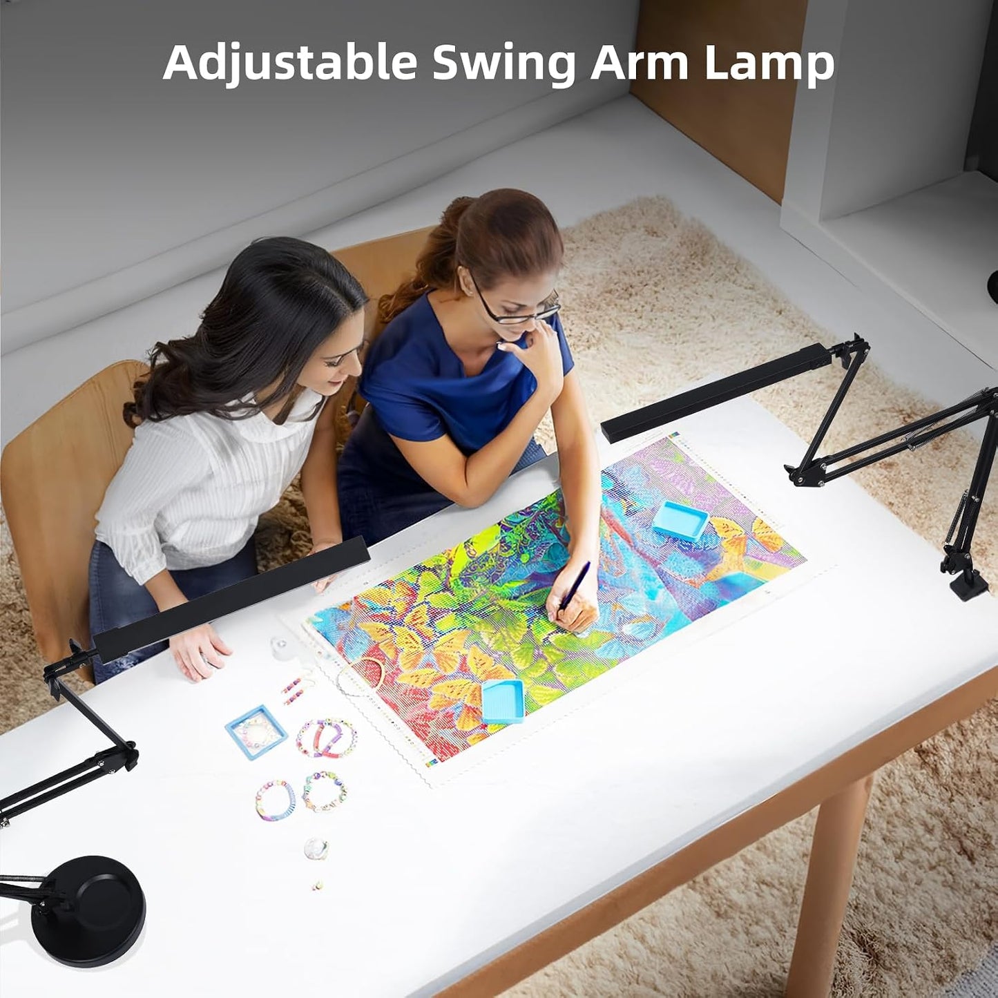NOEVSBIG LED Desk Lamp with Clamp,2-in-1 Clamp on Desk Lamps with Base,50.7" Adjustable Swing Arm Architect Desk