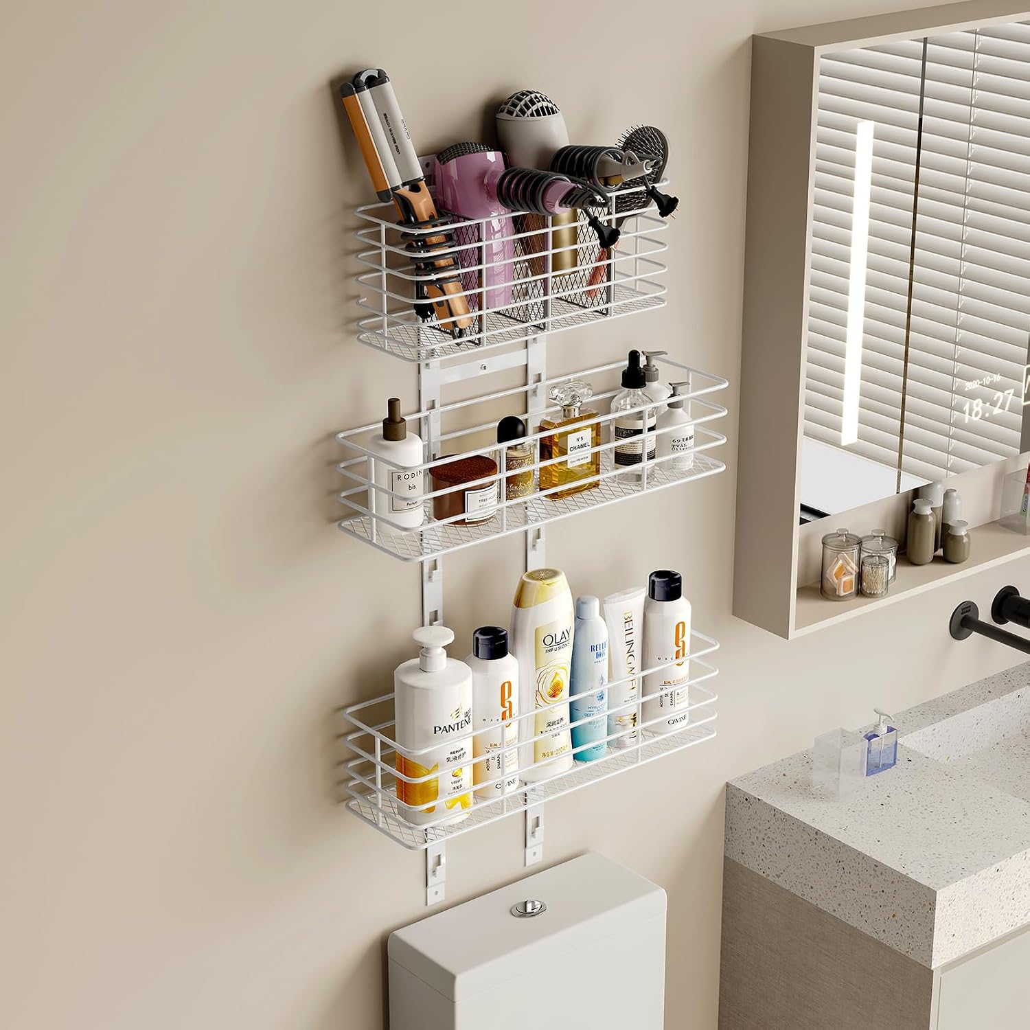 Yuyetuyo 5-Tier Over The Door Organizer Bathroom Shelves Hair Tool Organizer - Hair Dryer Holder Adjustable Height, DIY