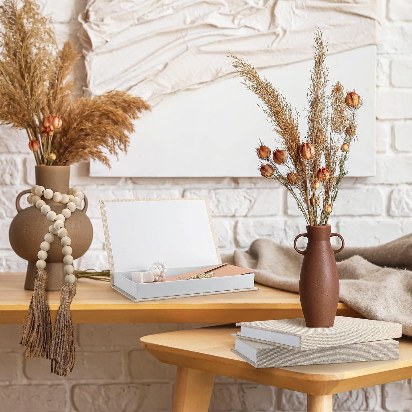 Linen Covered Decorative Books / Beige / Set of 3