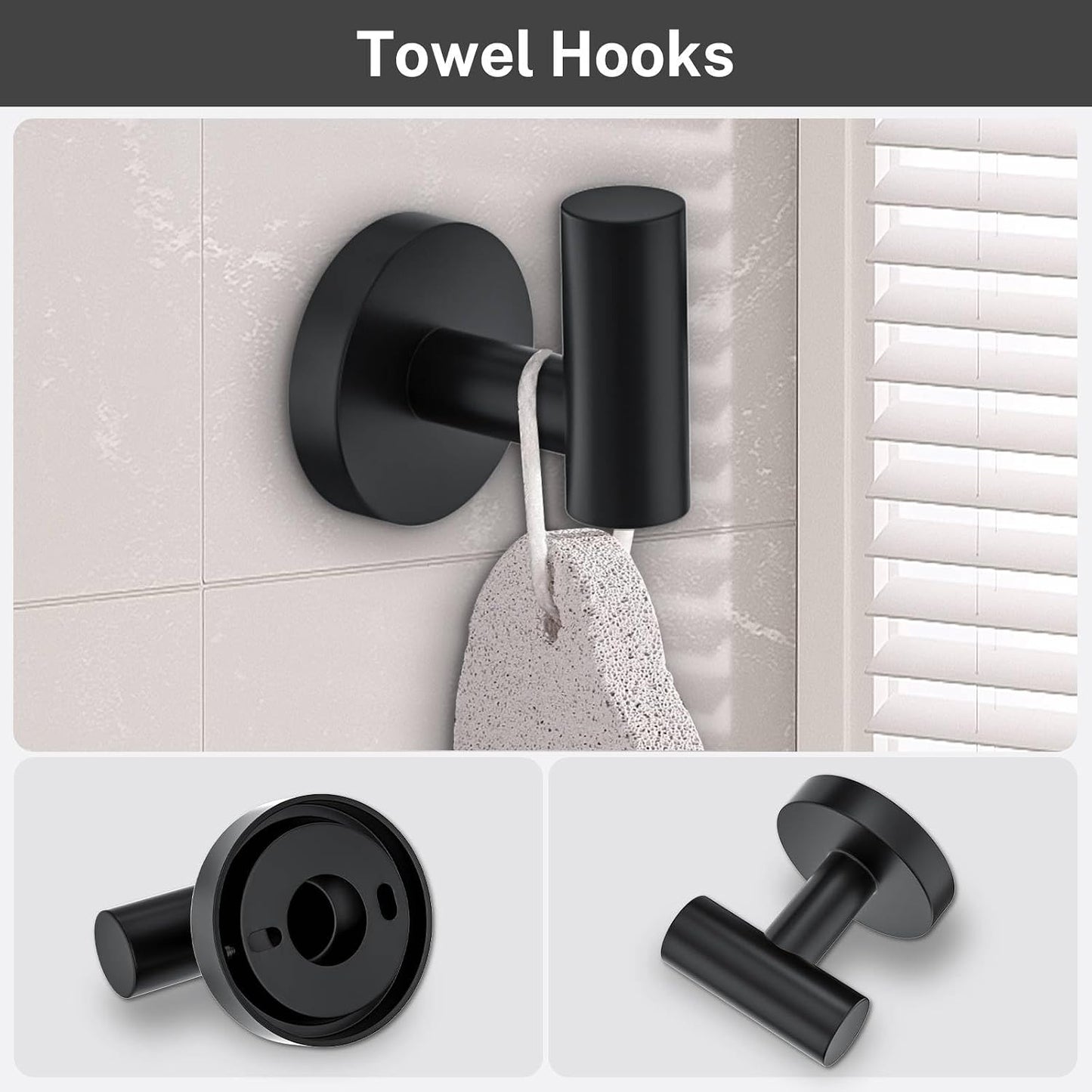 Matte Black Towel Bar Set 5 Pieces Bathroom Hardware Accessories Set Round Towel Holder Set for Bathroom Upgraded