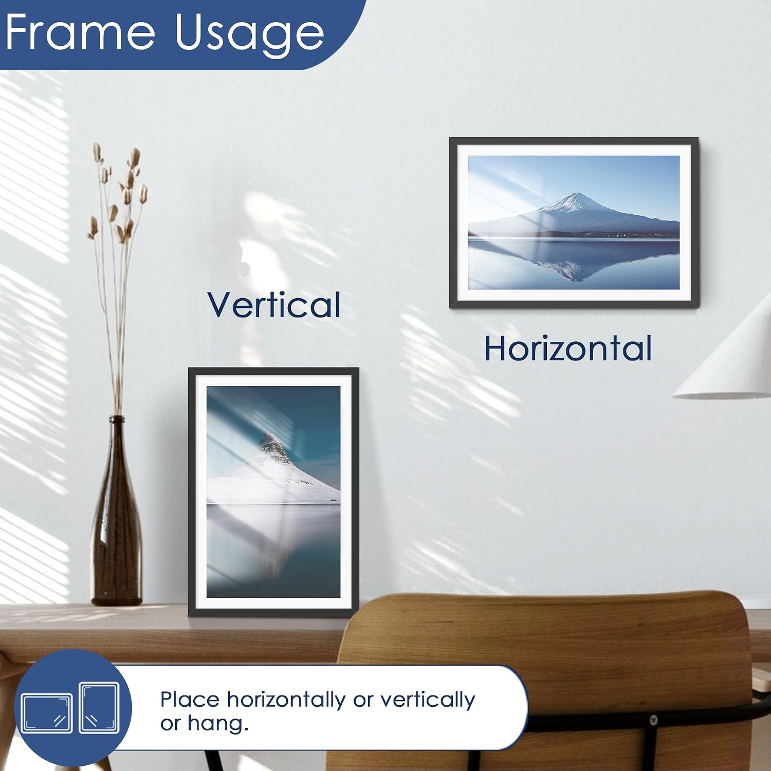 12x18 Picture Frame Set of 6, Wall Mounting Display, Black | Display 11x17 with Mat or 12x18 Without Mat, Horizontal or