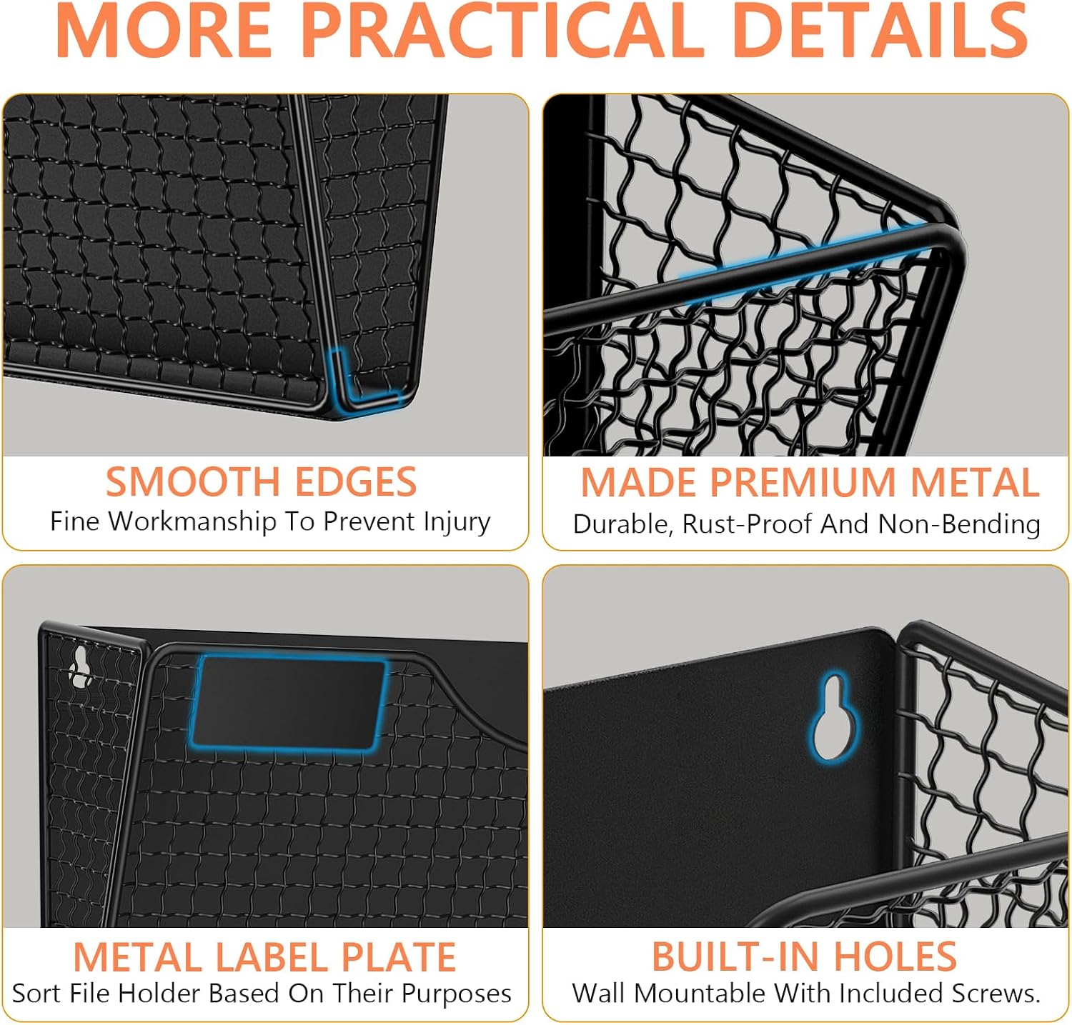 MFTEK Magnetic File Holder, 2 Pockets Magnetic File Folder Holder No Drilling Magnet Paper Mail Organizer Magazine