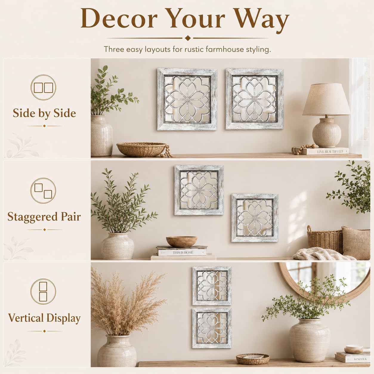 Boho Wall Mirror Decor / Grey / 12*12in / 12 x 12 / Set of 2