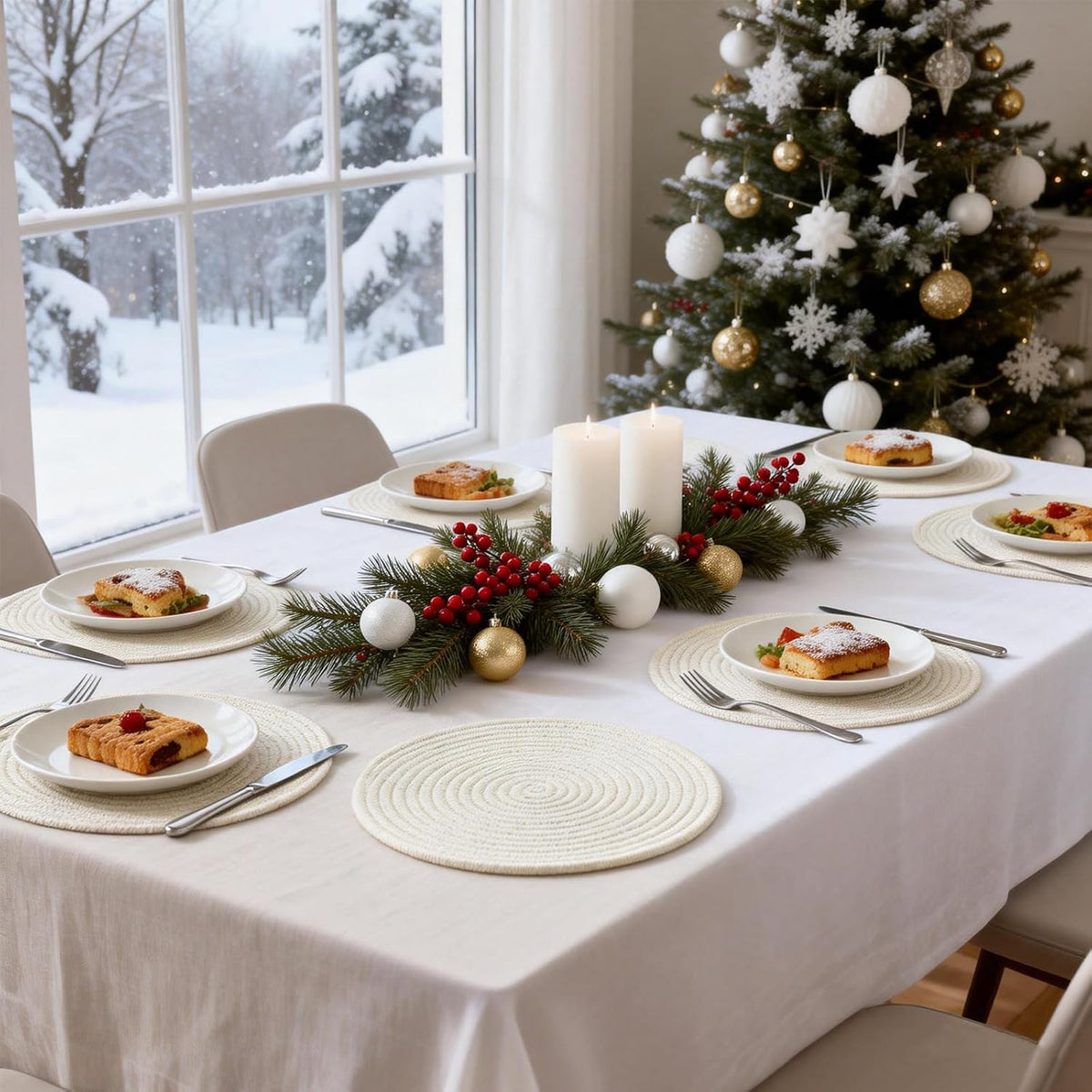 Round Woven Placemats Set of 8 Heat Resistant Placemats 13.5 Inches Farmhouse Cotton Rope Place Mats for Dining Tables