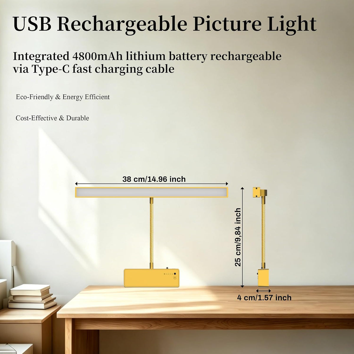 MIOBLUE Picture Light for Wall, 4800mAh Rechargeable Wireless Remote, 15in Dimmable Timer LED Art Display Light with 3