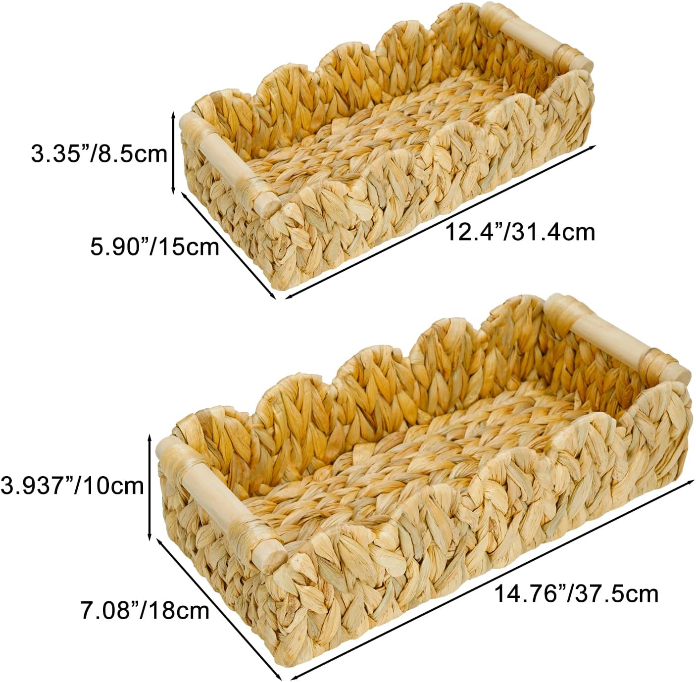 Modern Farmhouse Home Decor Scalloped Basket for Organizing / 14.76 x 7.08 x 3.937 / Set of 2