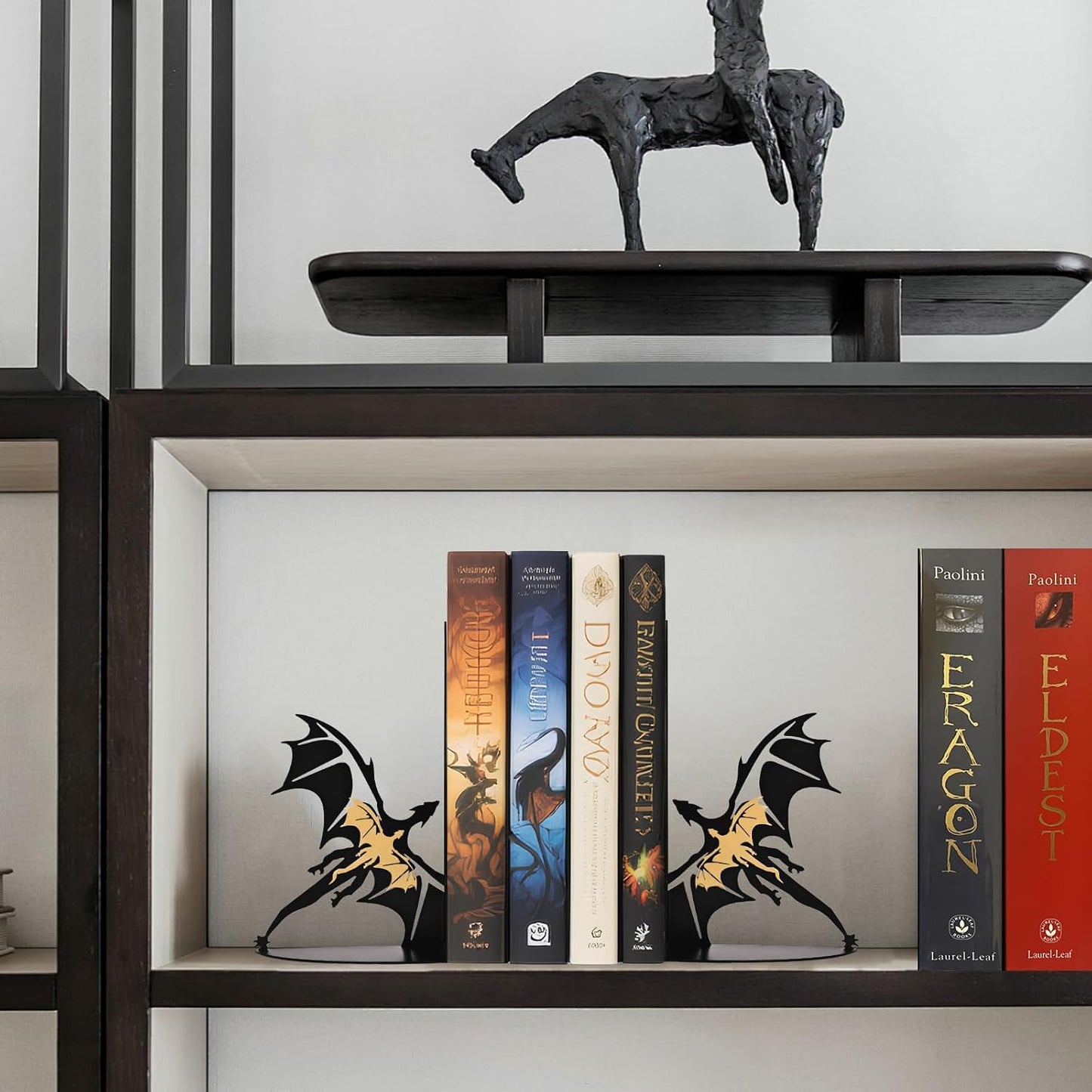 Metal Dragon Bookends Stoppers Holder Stand for Desk Shelf Cool Dragon Bookends Decorative / Gold