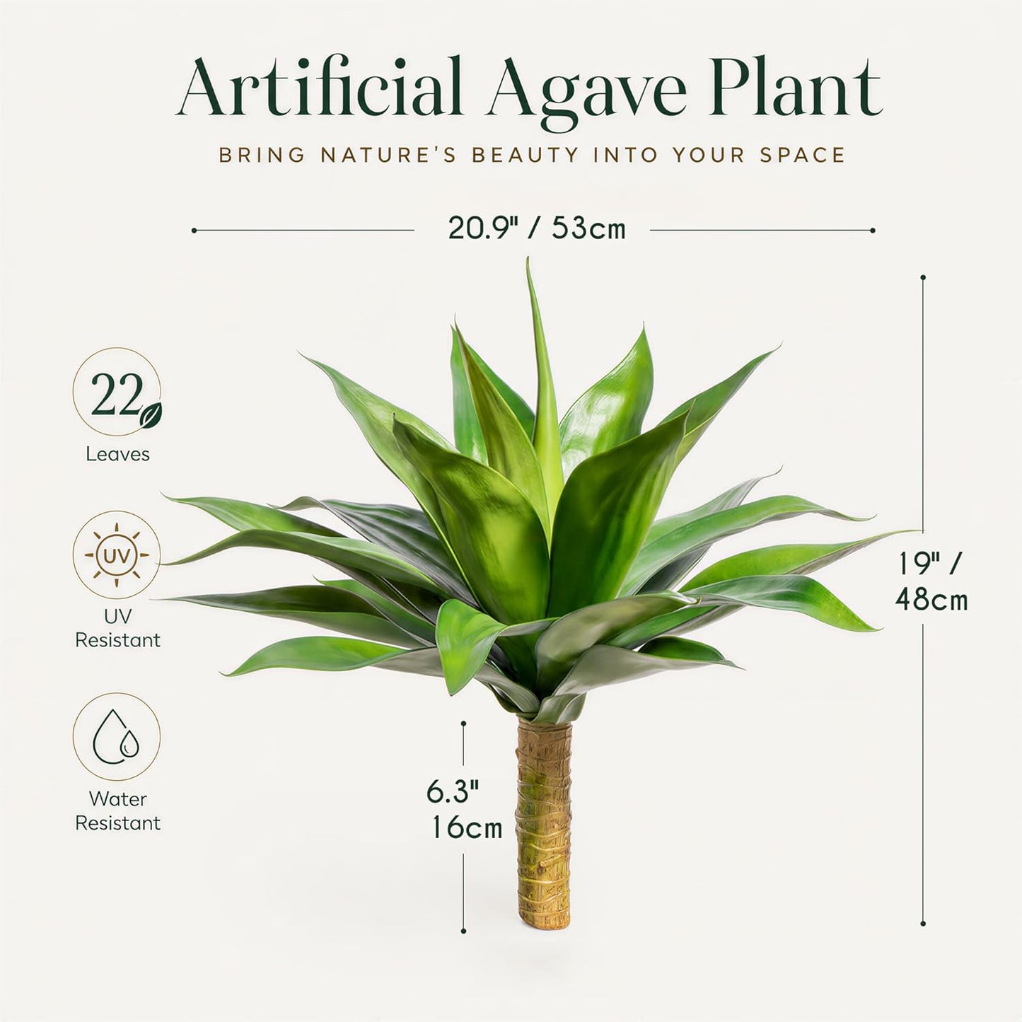 Artificial Outdoor Agave Plant / 22"green-2 / 2 Inch