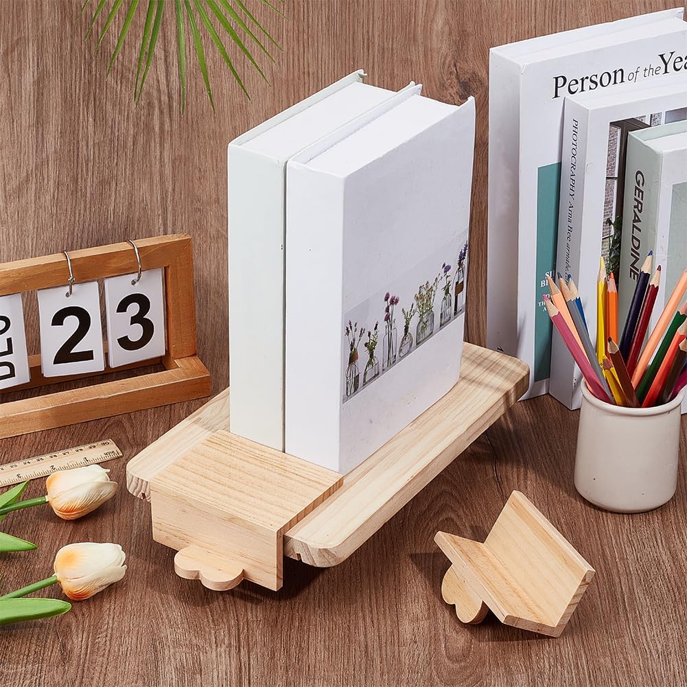 Heart Pine Wood Bookends / Natural / Set of 2