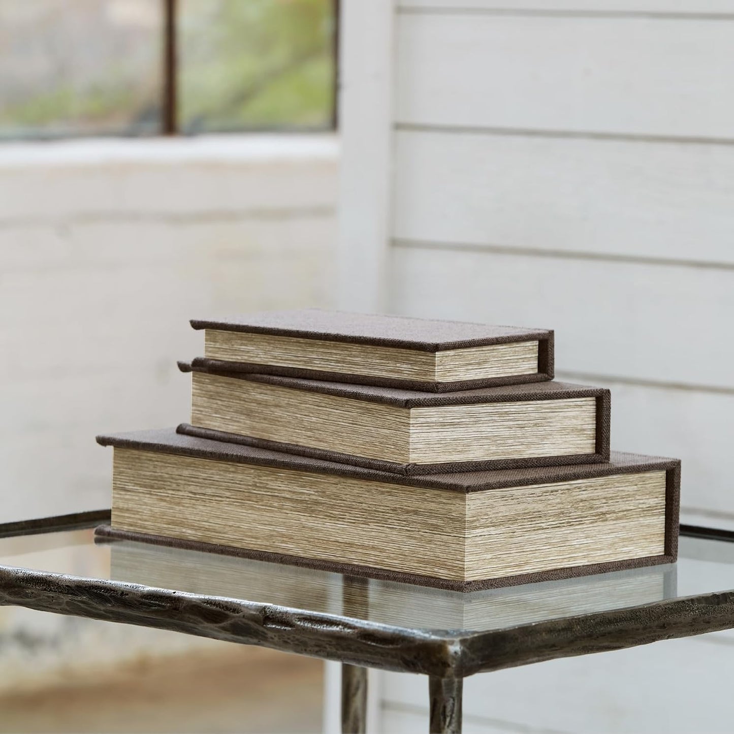 Jolina Vintage 3 Piece Faux Book Keepsake Storage Box Set / Dark Brown