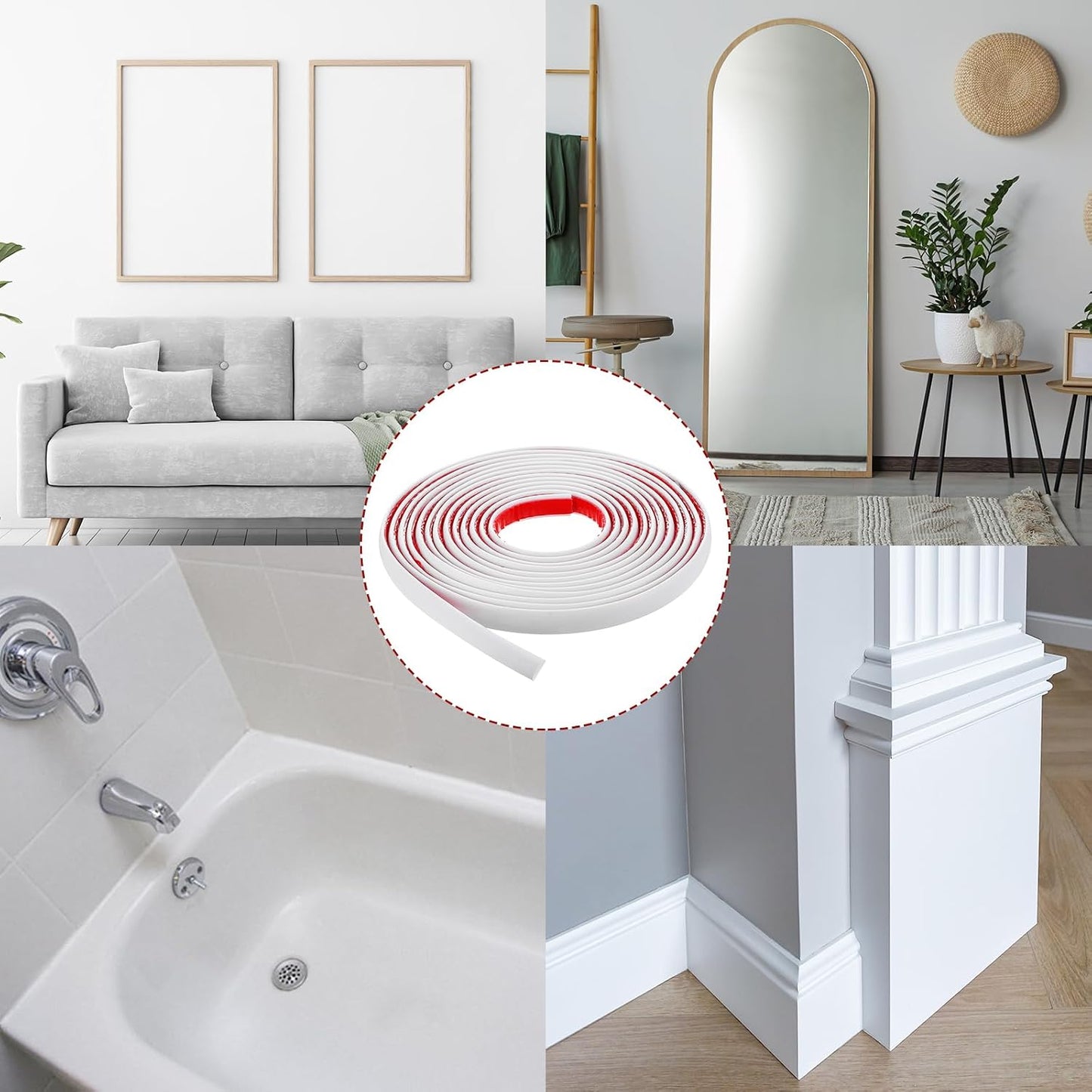Flexible Wall Molding Trim Waterproof Self-Adhesive Wall Trim for Mirror / 0.5 x 16.4 / Ft / White