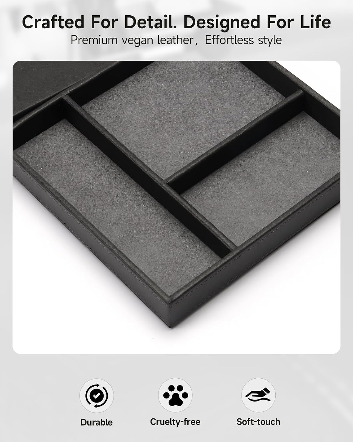 Valet Tray, Built in Wireless Charging Pad, Nightstand Organizer | Two-Toned Premium Leather Desk Bedside Caddy