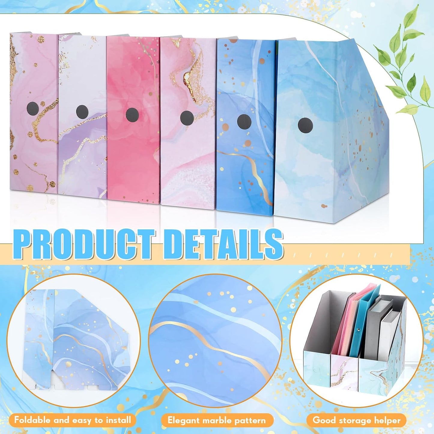 PerKoop 12 Pcs Decorative Magazine File Holders Floral Foldable File Folders Magazine Storage Boxes Rack Desk Organizer