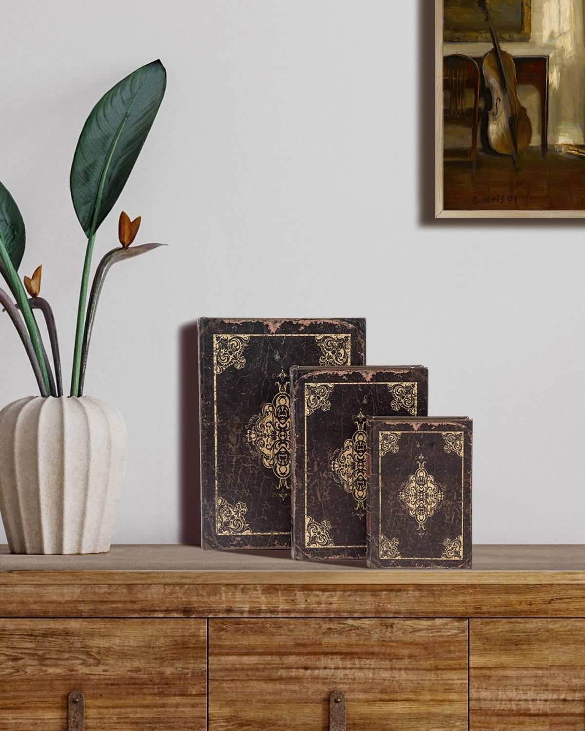 Wooden Book Box / 3 x Dark Vintage / Set of 3