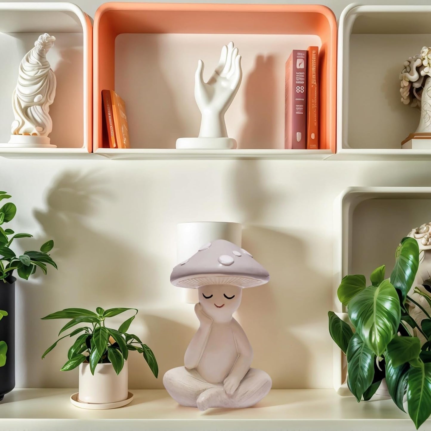 Mushroom Statue / Resin Mushroom Figurine / White