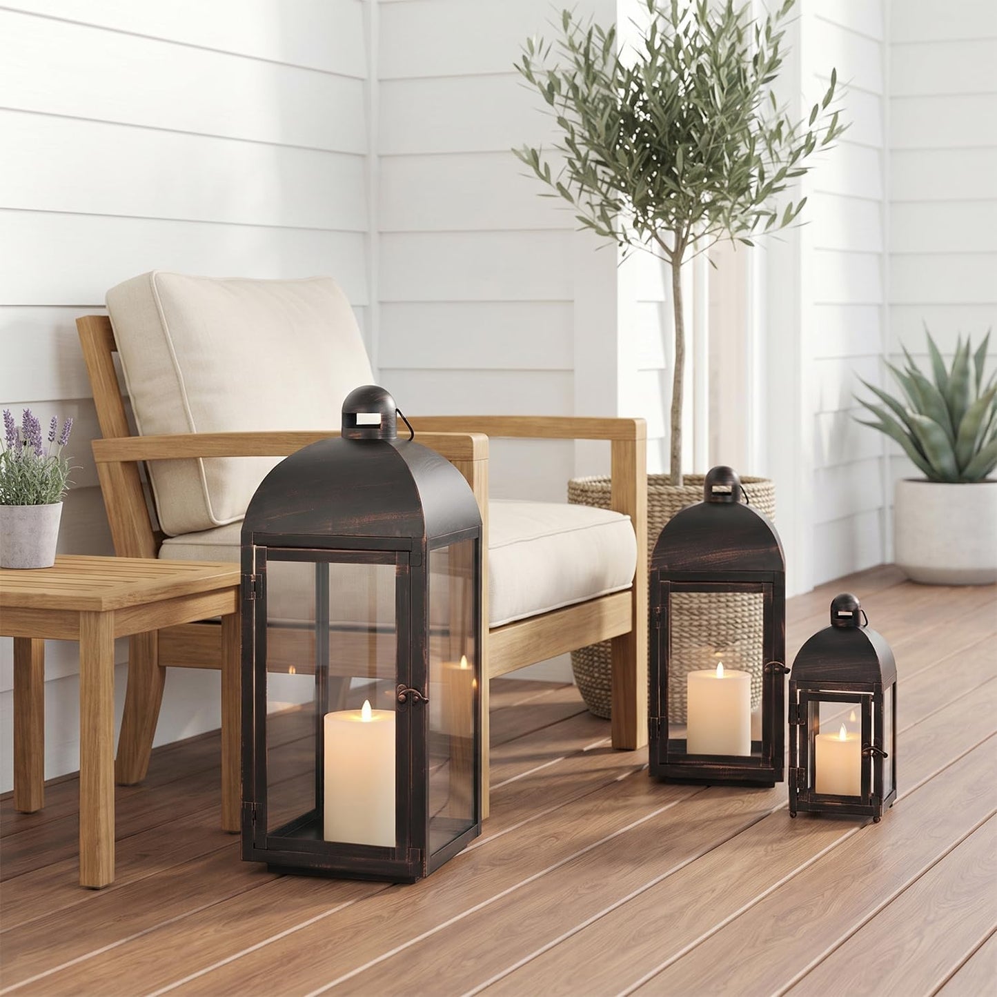 NEEDOMO Lanterns Decorative Outdoor & Indoor, Set of 3 Outdoor Lanterns for Porch, 23" Large Candle Lantern, Bronze