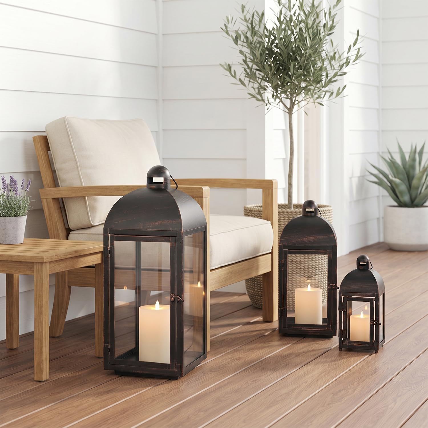 NEEDOMO Lanterns Decorative Outdoor & Indoor, Set of 3 Outdoor Lanterns for Porch, 23" Large Candle Lantern, Bronze