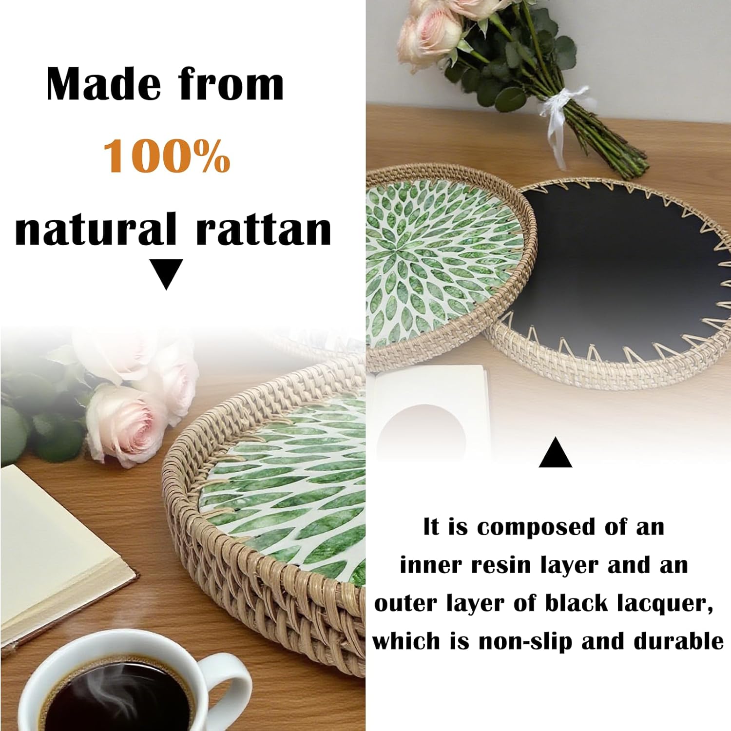 Woven Tray / Round Rattan Tray / 13.8 / Checkerboard