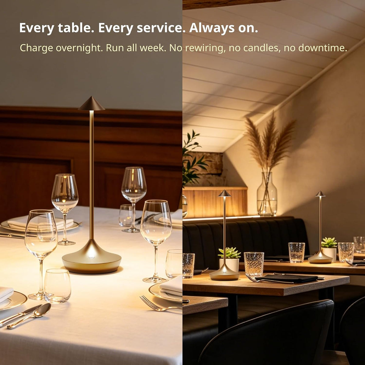 Cordless Rechargeable Table Lamp, Long-Lasting 60-Hr Battery, Dimmable LED | Set of 2 Titanium IP54 6000mAh 3 Color