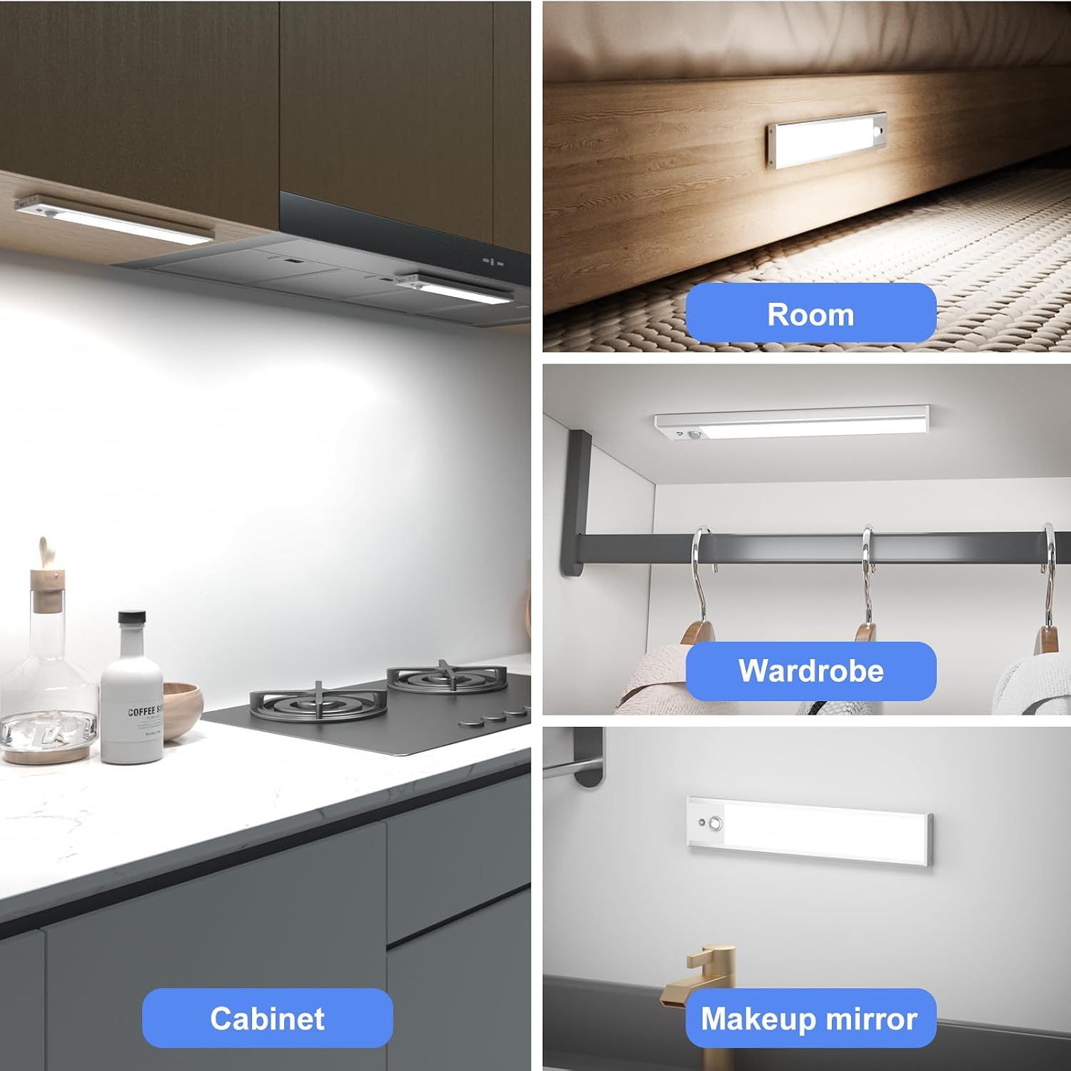 Under Cabinet Lighting 5 Packs, 3 Color Temperature Rechargeable Motion Sensor Lights for Kitchen, Counter, Closet