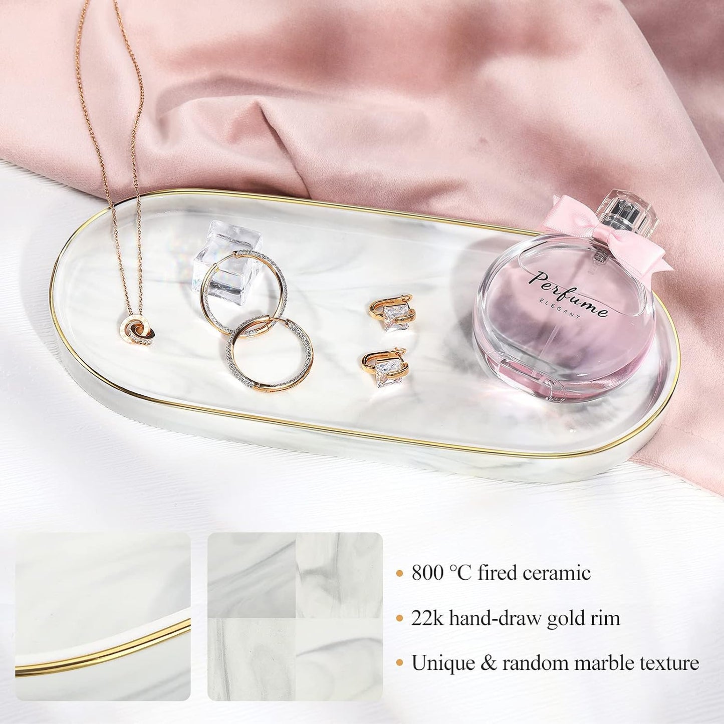 Bathroom Vanity Tray / Marble White+gold / Small