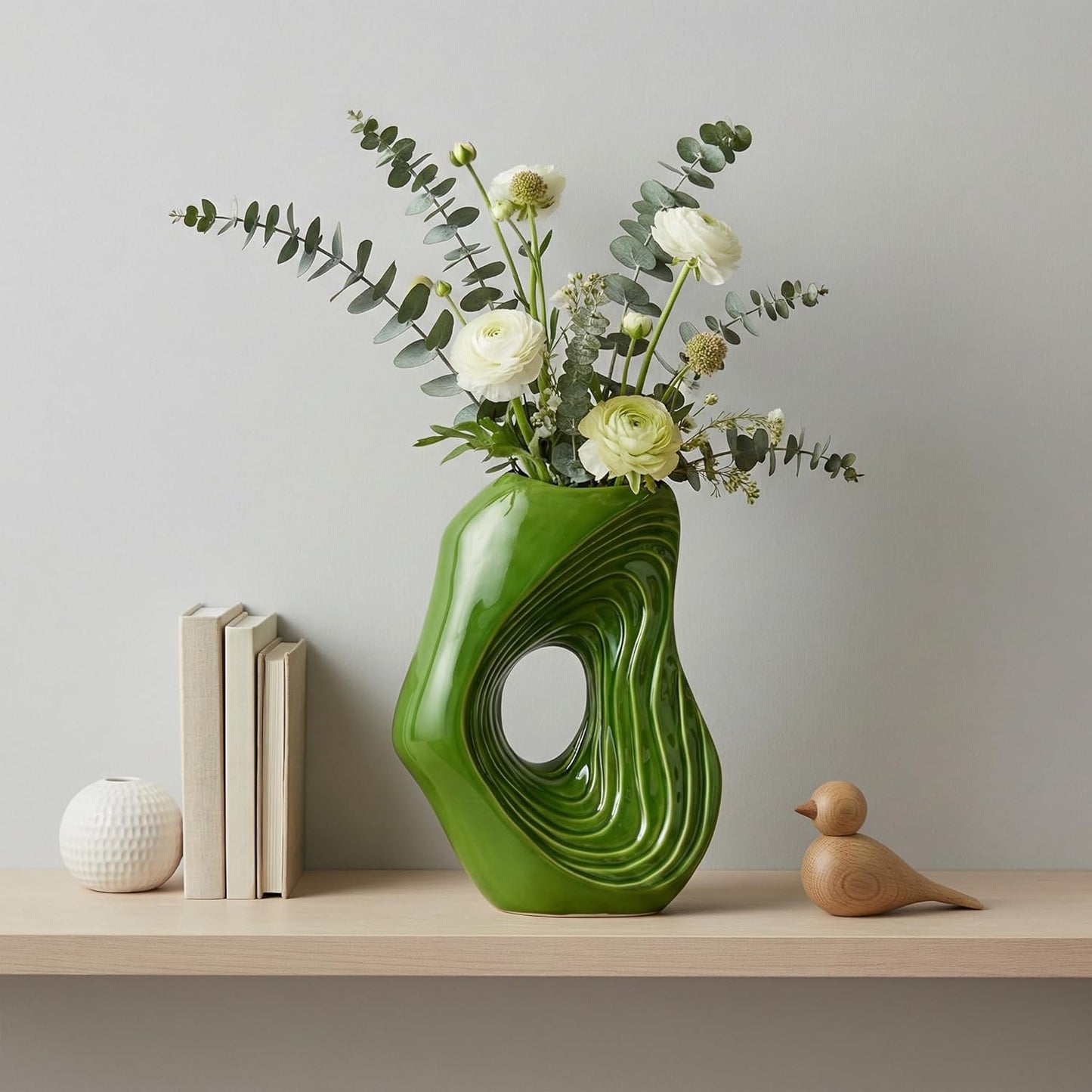 Donut Ceramic Vase / Green / 11 Inch