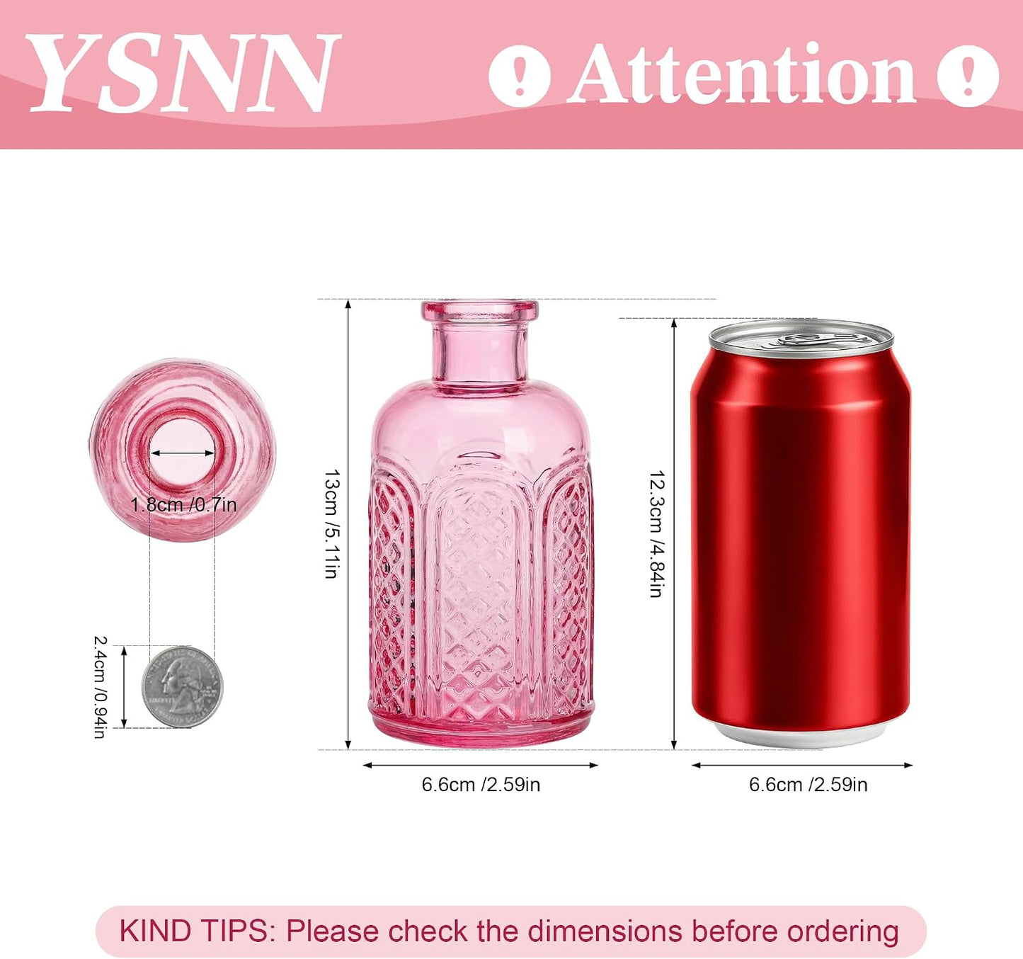 Pink Glass Bud Vases / Pink Series / Set of 30