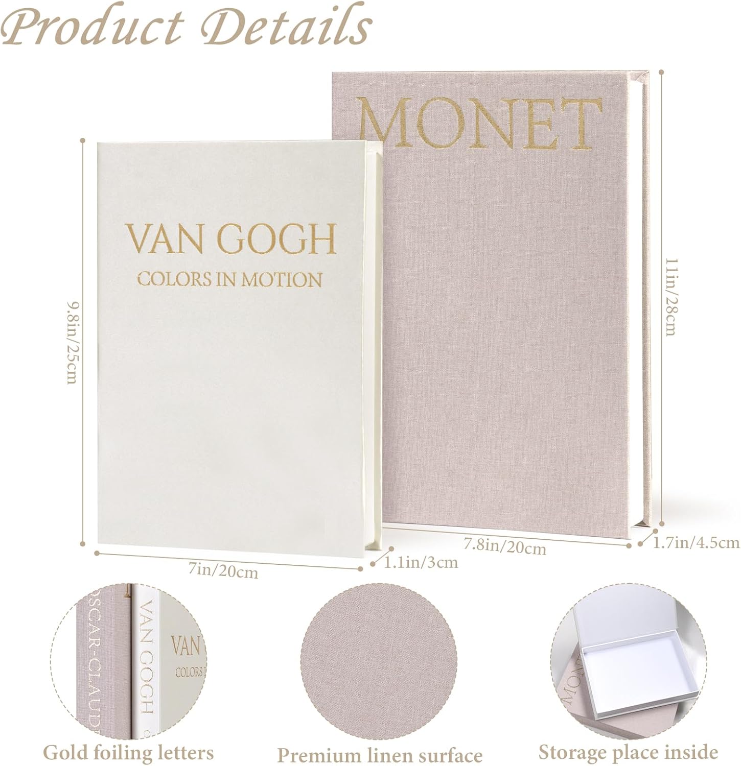 Aesthetic Faux Linen Books Hidden Photo / Set of 2