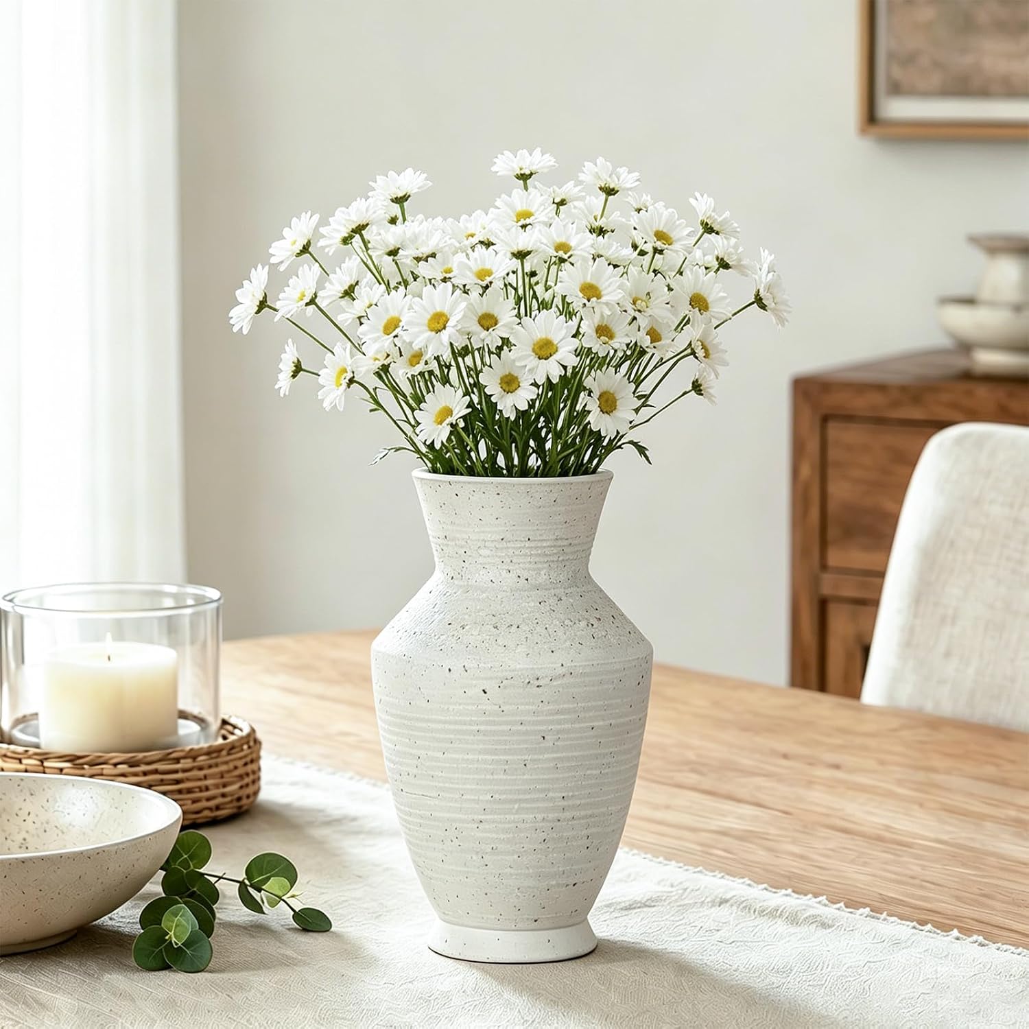 Ceramic Flower Vase Home Decor White Small Vase Decorative Table Farmhouse Vases / Modern White-v11