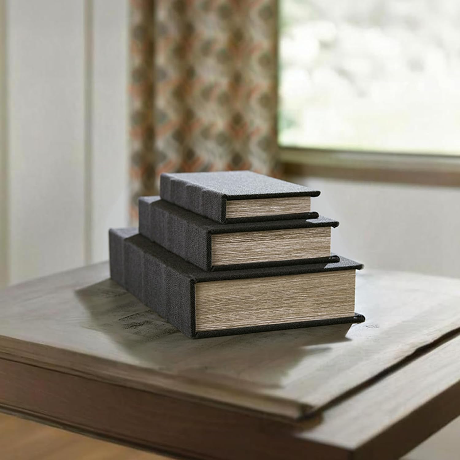 Jolina Vintage 3 Piece Faux Book Keepsake Storage Box Set / Black