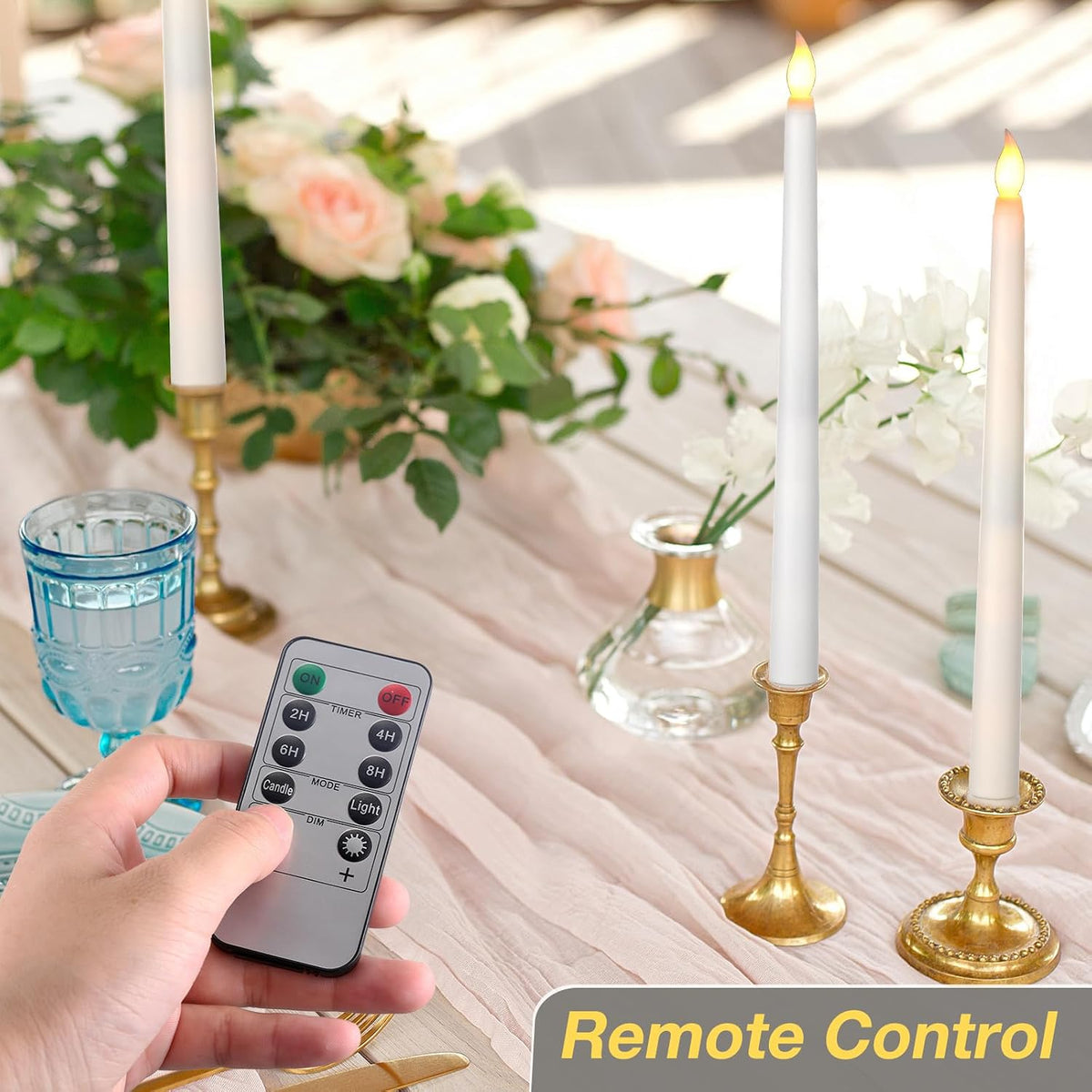24 Pack Flameless Flicker Taper Candles Bulk with Remote and Timer, Battery Operated LED Warm White Taper Candles Light