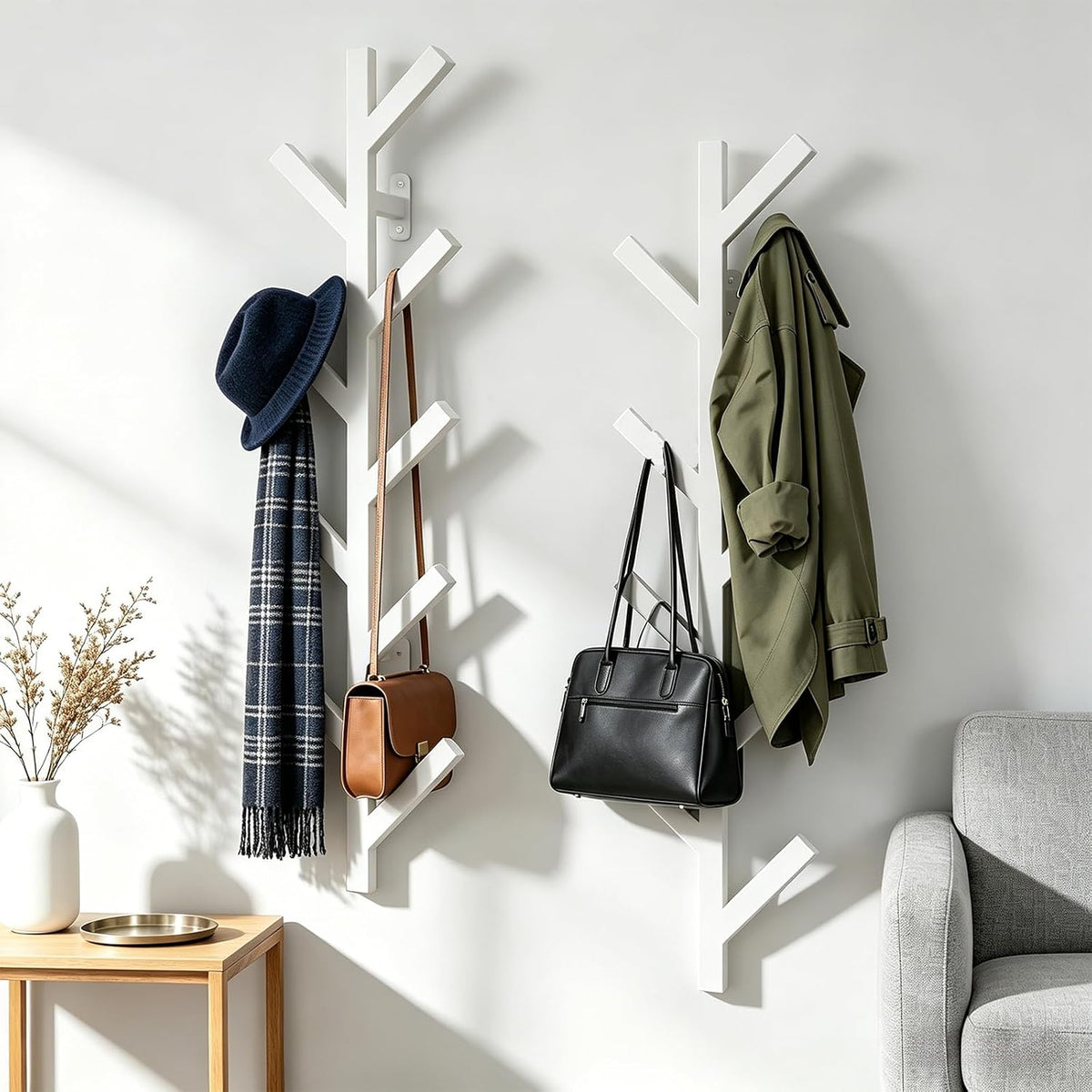Vlush 2Pack Wall Mounted Coat Rack - 9 Hooks, Modern Metal Design, for Hats, Coats and Bags - Suitable for Entryways