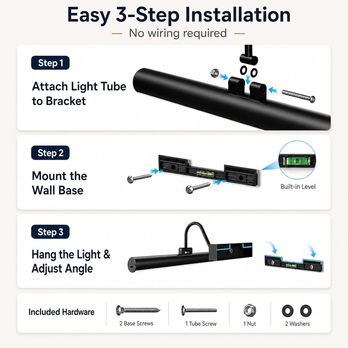 13 Inch Battery Operated Picture Light, Rechargeable, Black | Remote Touch Control, Timer, 3 Color Modes, Dimmable