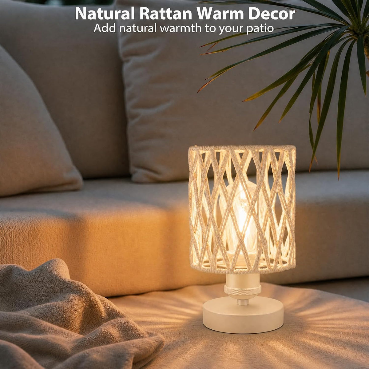 Cordless Outdoor Table Lamps, Small Rattan Boho, Rechargeable Battery Operated for Outdoor Patio, Home, Living Room
