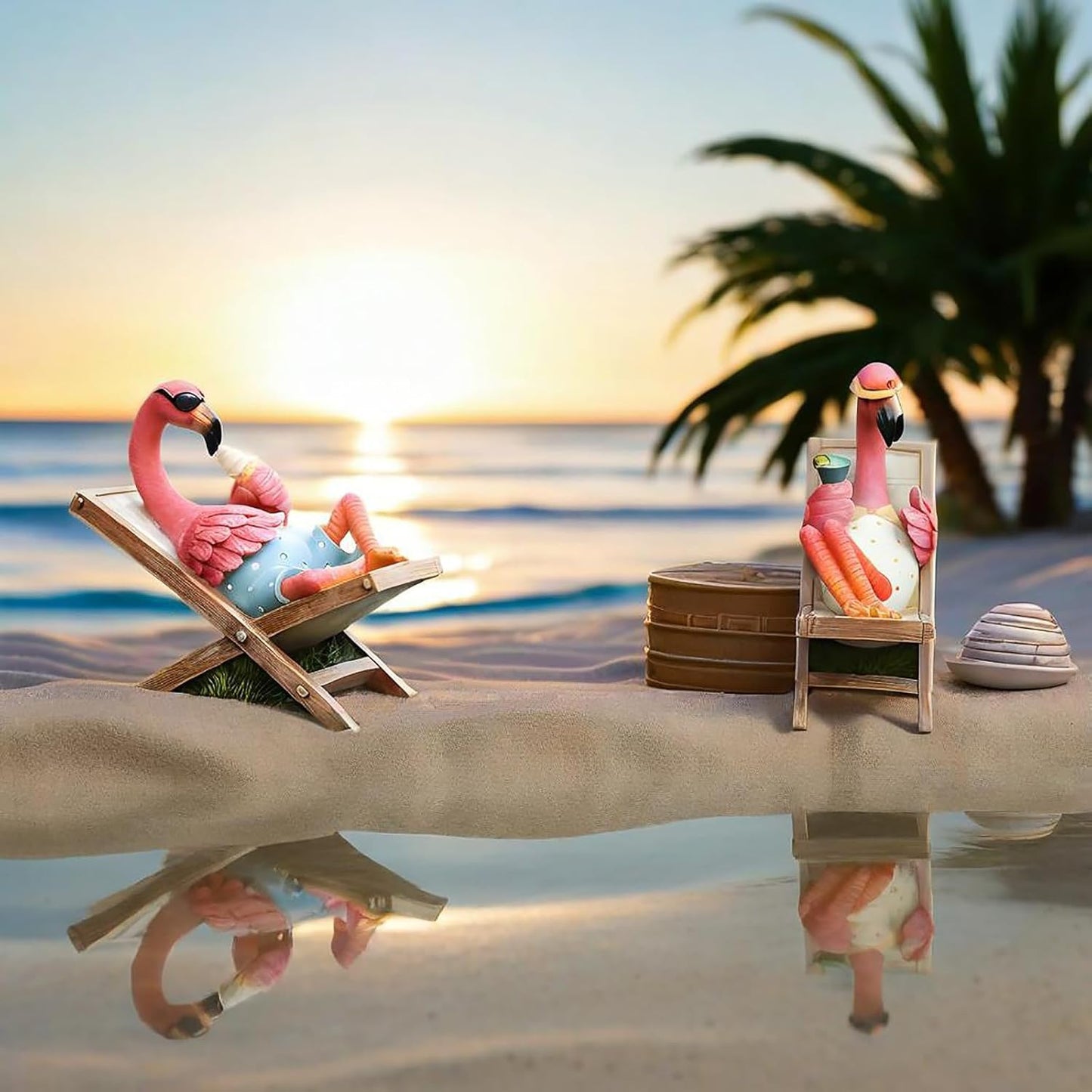 Flamingo Figurines Resin Flamingo Bird Sculpture / Pink / Set of 2
