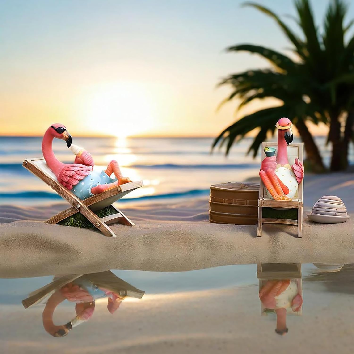Flamingo Figurines Resin Flamingo Bird Sculpture / Pink / Set of 2